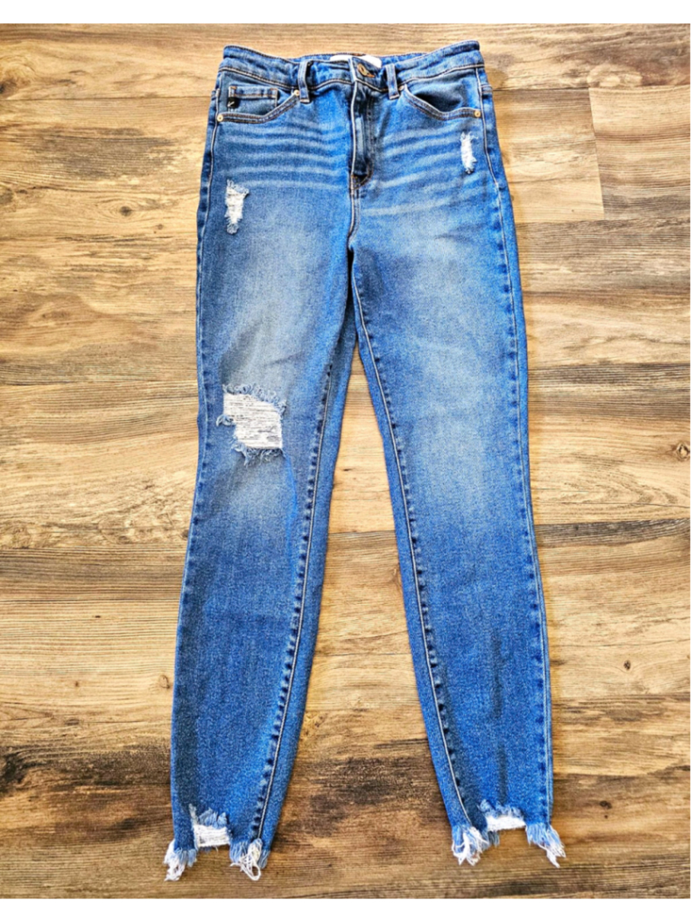 KanCan Womens Medium Wash Blue High Rise Distressed Skinny Jeans Denim Sz 27